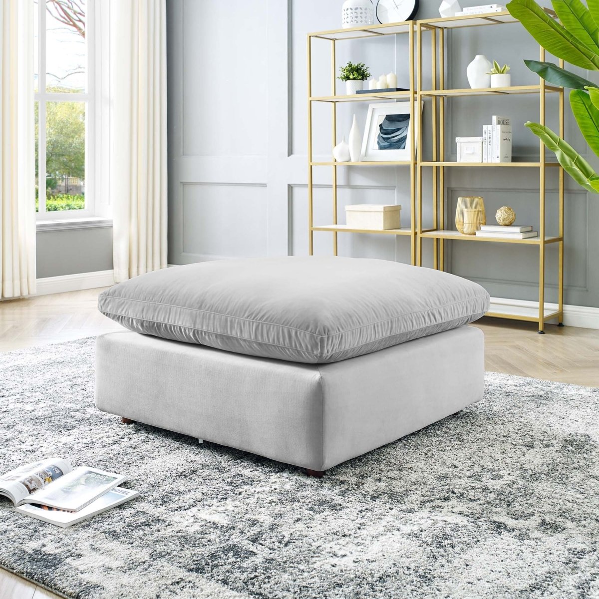 Overstuffed Velvet Ottoman with Down Cushion – 40 Inch - Ottomans available at Alpine Outlets in Denver