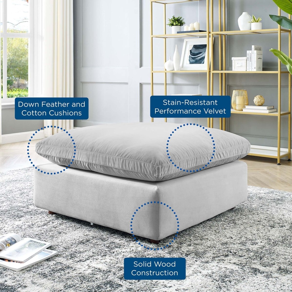 Overstuffed Velvet Ottoman with Down Cushion – 40 Inch - Ottomans available at Alpine Outlets in Denver