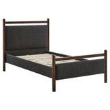 Padded Fabric Platform Bed with Light Oak Accents - Platform Bed available at Alpine Outlets in Denver