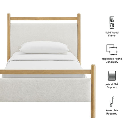 Padded Fabric Platform Bed with Light Oak Accents - Platform Bed available at Alpine Outlets in Denver
