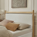 Padded Fabric Platform Bed with Light Oak Accents - Platform Bed available at Alpine Outlets in Denver