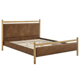 Padded Fabric Platform Bed with Light Oak Accents - Platform Bed available at Alpine Outlets in Denver