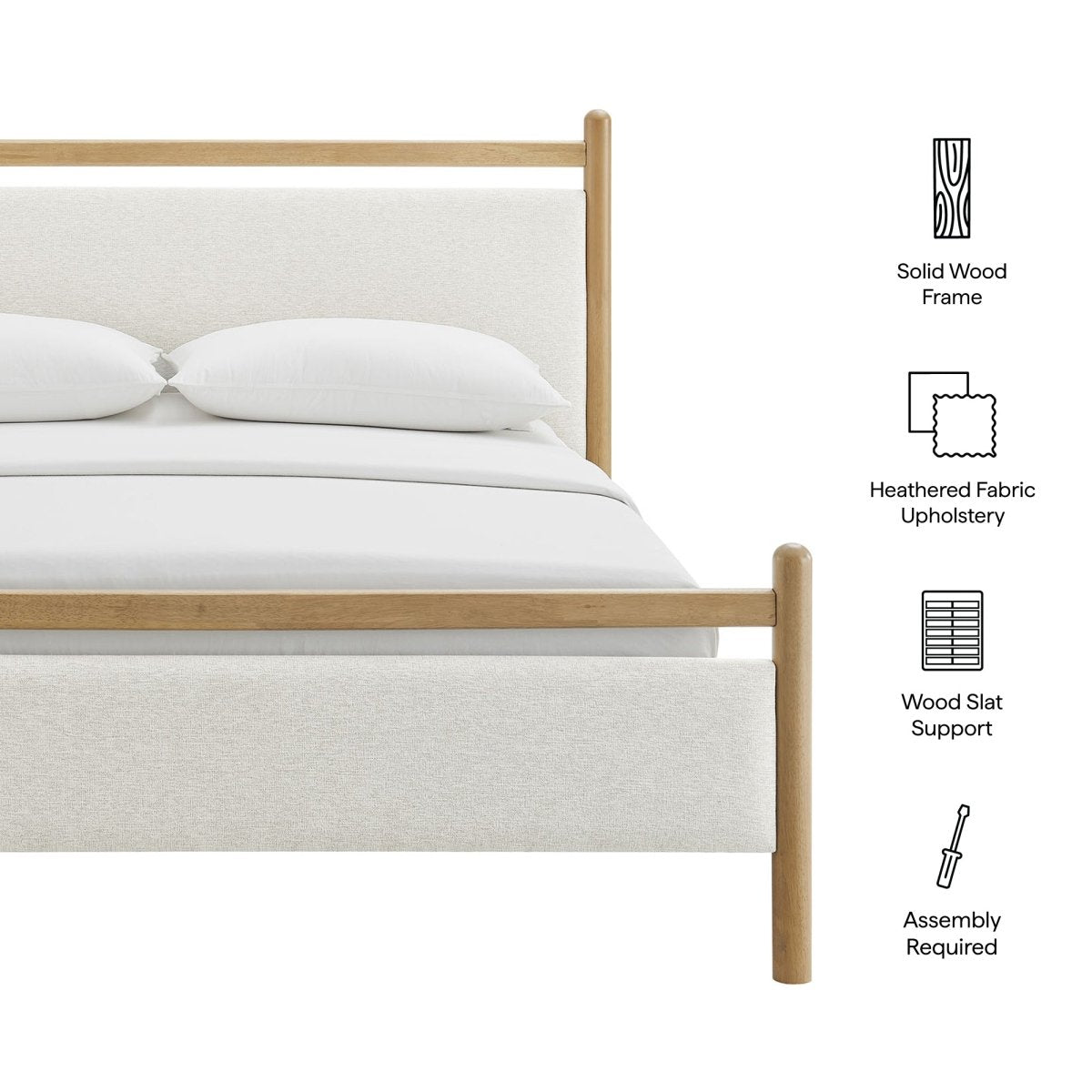 Padded Fabric Platform Bed with Light Oak Accents - Platform Bed available at Alpine Outlets in Denver