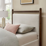 Padded Fabric Platform Bed with Light Oak Accents - Platform Bed available at Alpine Outlets in Denver