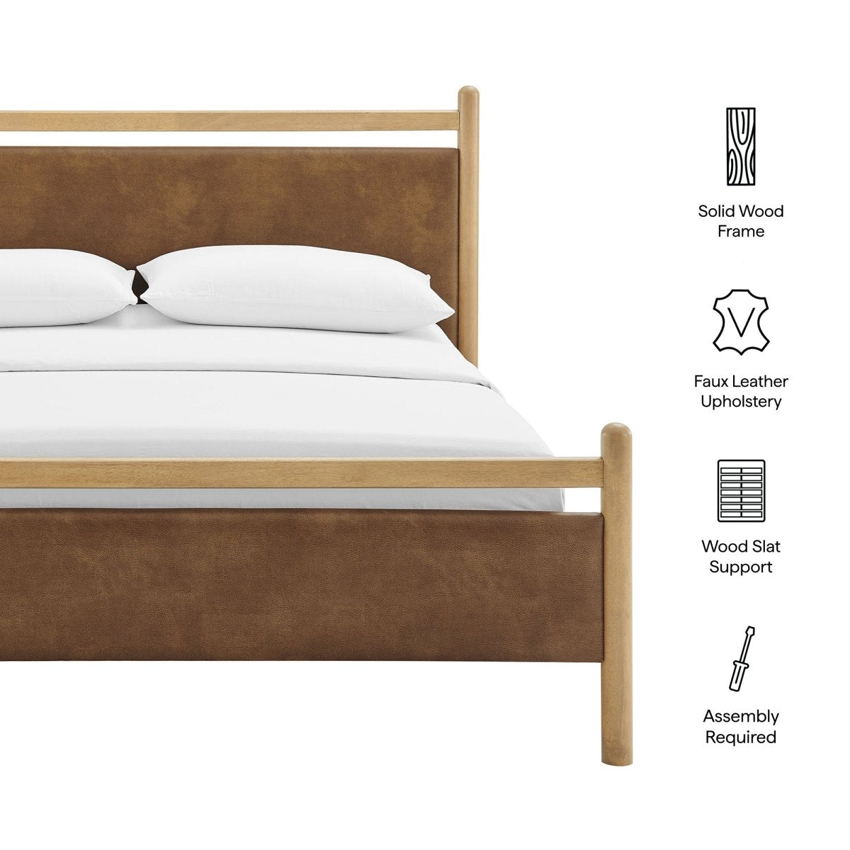 Padded Fabric Platform Bed with Light Oak Accents - Platform Bed available at Alpine Outlets in Denver