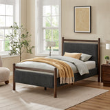 Padded Fabric Platform Bed with Light Oak Accents - Platform Bed available at Alpine Outlets in Denver
