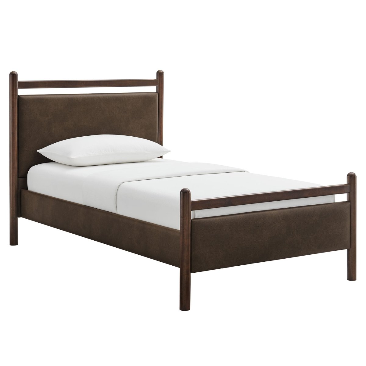 Padded Fabric Platform Bed with Light Oak Accents - Platform Bed available at Alpine Outlets in Denver