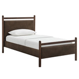 Padded Fabric Platform Bed with Light Oak Accents - Platform Bed available at Alpine Outlets in Denver