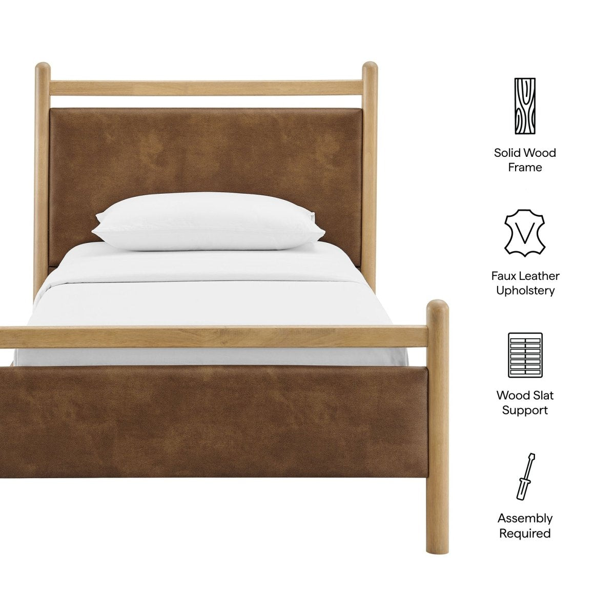 Padded Fabric Platform Bed with Light Oak Accents - Platform Bed available at Alpine Outlets in Denver