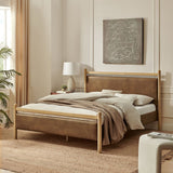 Padded Fabric Platform Bed with Light Oak Accents - Platform Bed available at Alpine Outlets in Denver