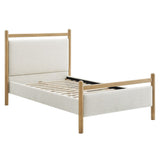 Padded Fabric Platform Bed with Light Oak Accents - Platform Bed available at Alpine Outlets in Denver