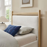 Padded Fabric Platform Bed with Light Oak Accents - Platform Bed available at Alpine Outlets in Denver