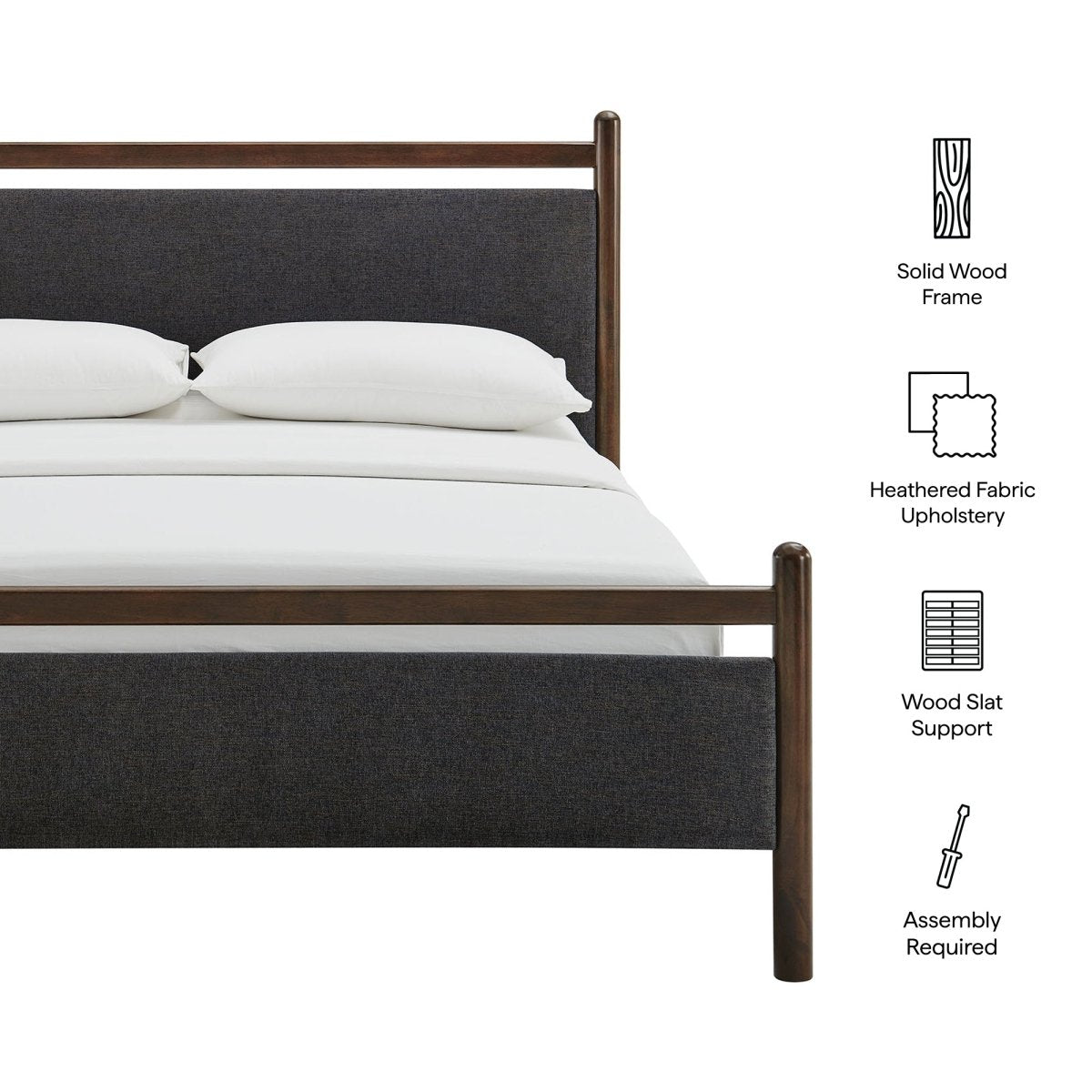 Padded Fabric Platform Bed with Light Oak Accents - Platform Bed available at Alpine Outlets in Denver