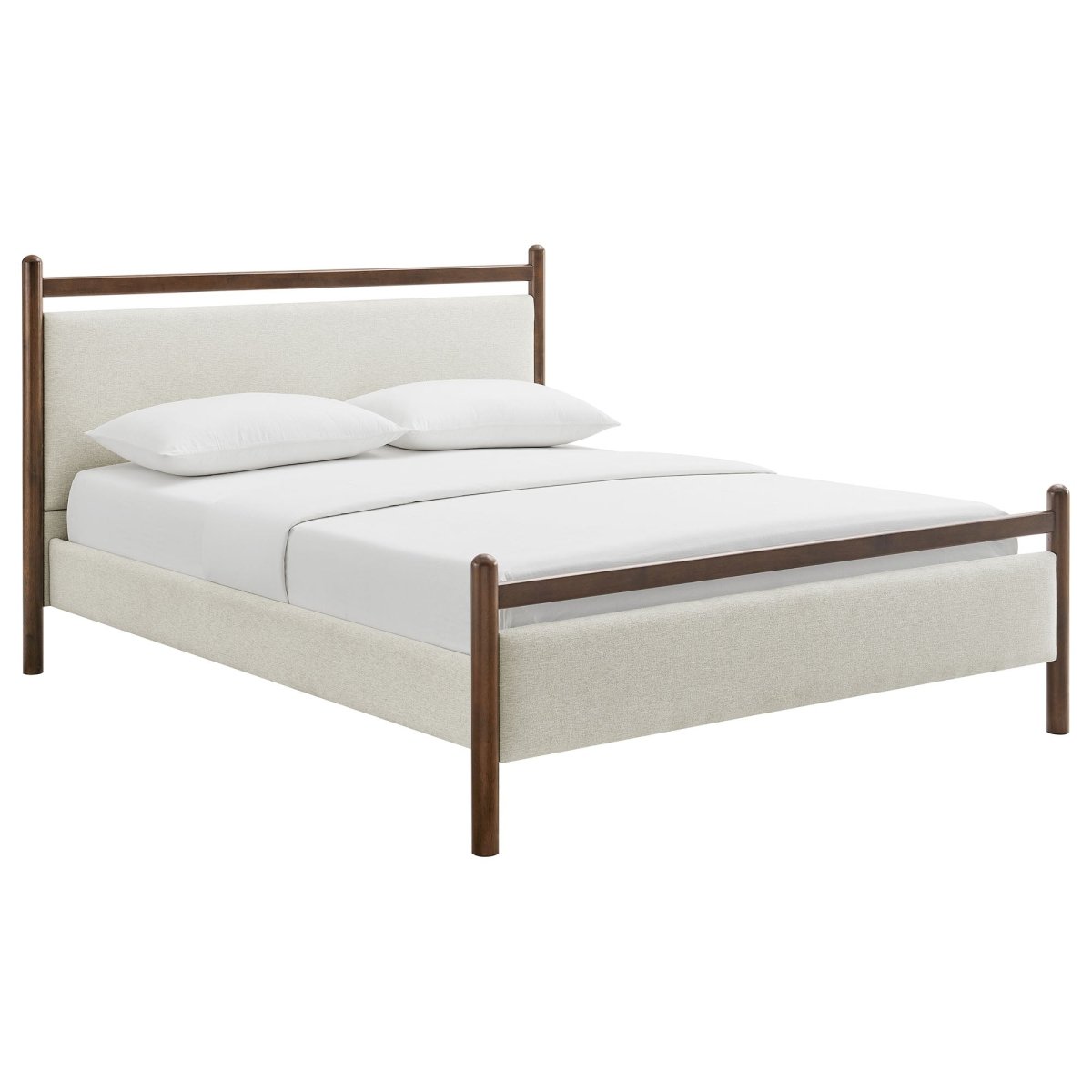 Padded Fabric Platform Bed with Light Oak Accents - Platform Bed available at Alpine Outlets in Denver