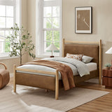 Padded Fabric Platform Bed with Light Oak Accents - Platform Bed available at Alpine Outlets in Denver