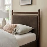 Padded Fabric Platform Bed with Light Oak Accents - Platform Bed available at Alpine Outlets in Denver