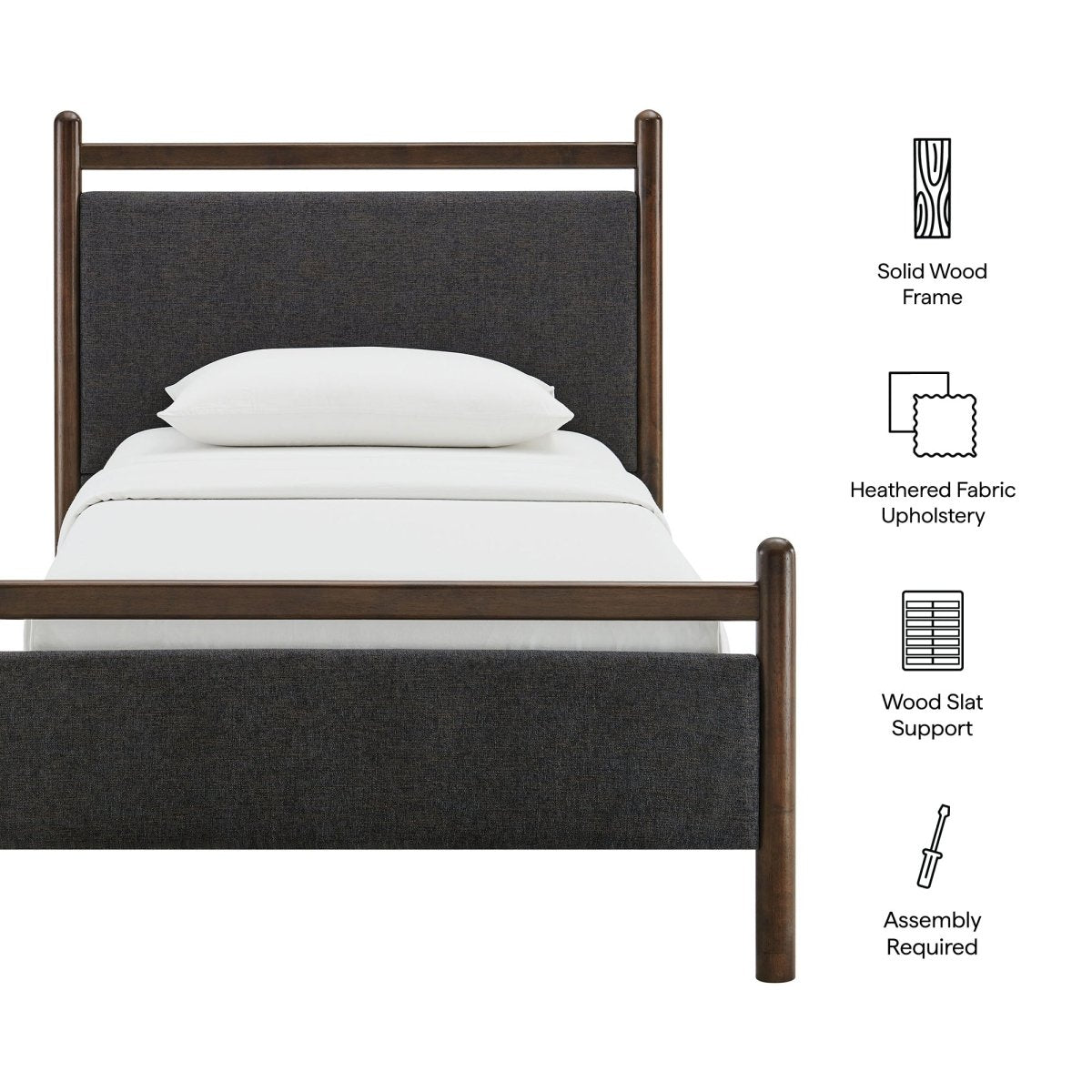 Padded Fabric Platform Bed with Light Oak Accents - Platform Bed available at Alpine Outlets in Denver