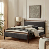 Padded Fabric Platform Bed with Light Oak Accents - Platform Bed available at Alpine Outlets in Denver