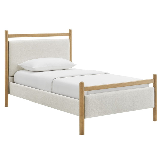 Padded Fabric Platform Bed with Light Oak Accents - Platform Bed available at Alpine Outlets in Denver