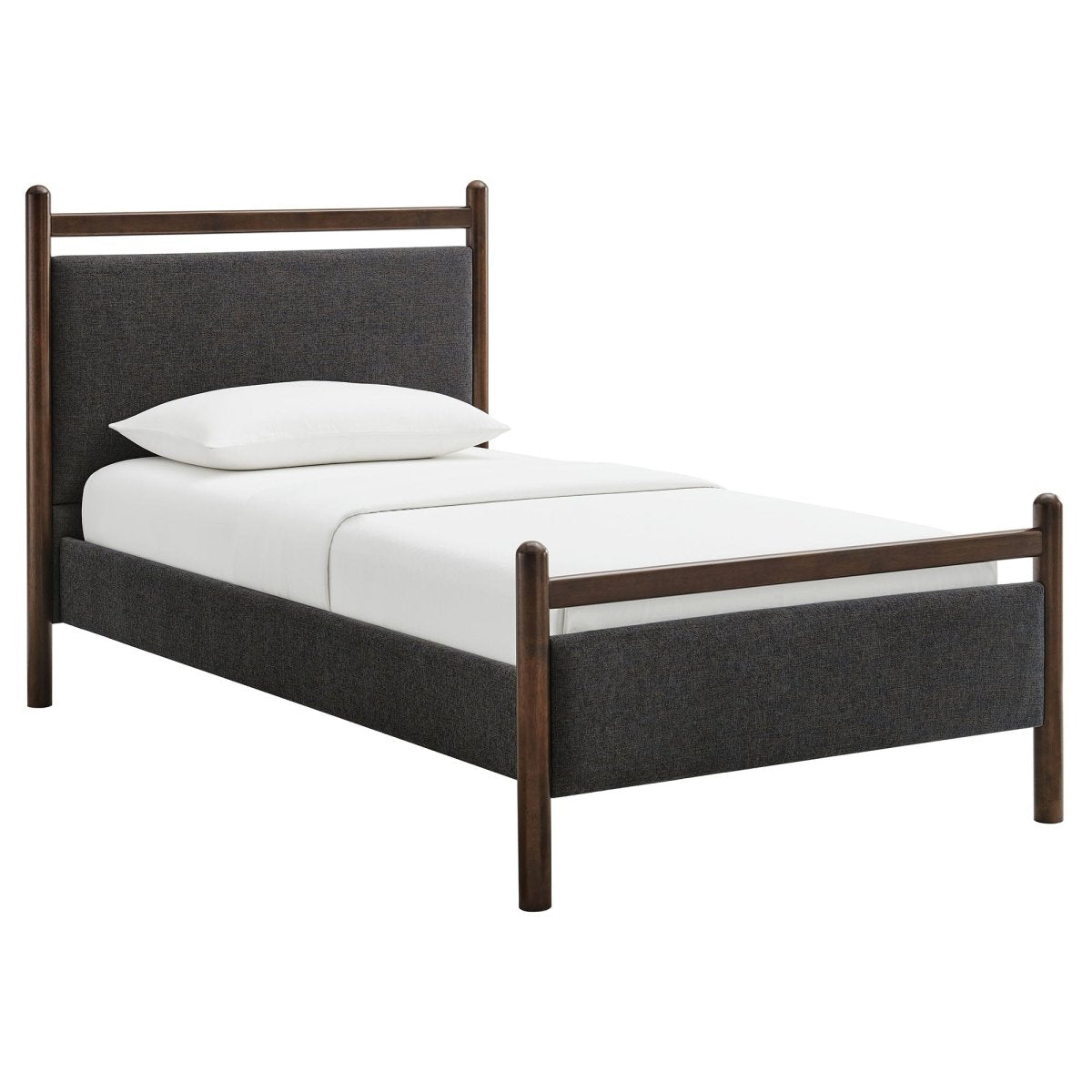 Padded Fabric Platform Bed with Light Oak Accents - Platform Bed available at Alpine Outlets in Denver
