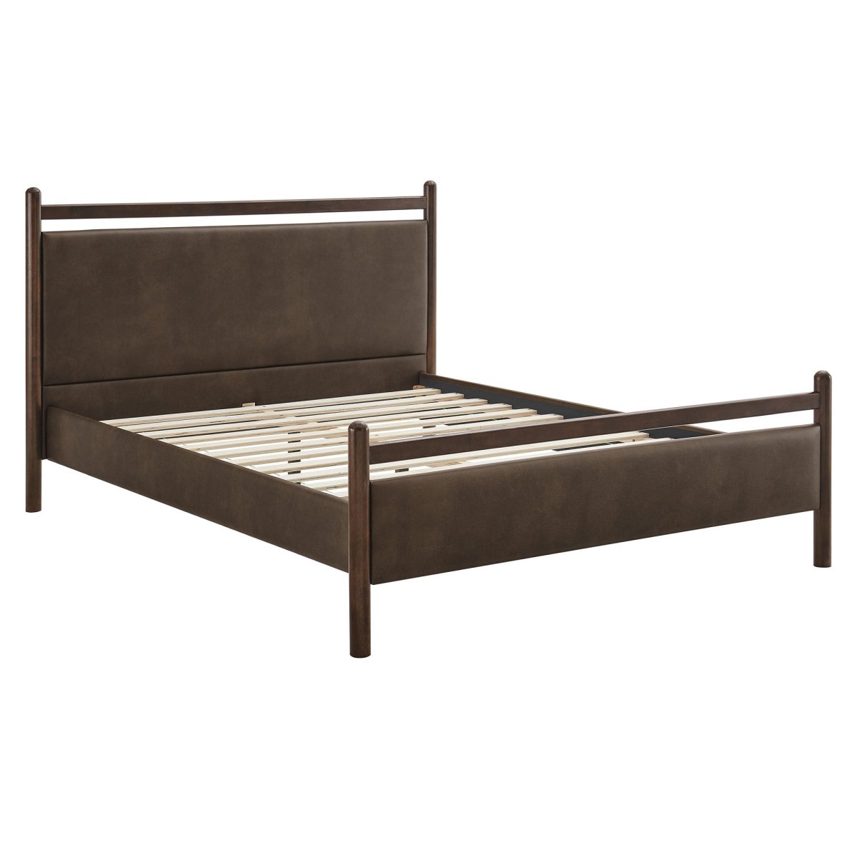 Padded Fabric Platform Bed with Light Oak Accents - Platform Bed available at Alpine Outlets in Denver