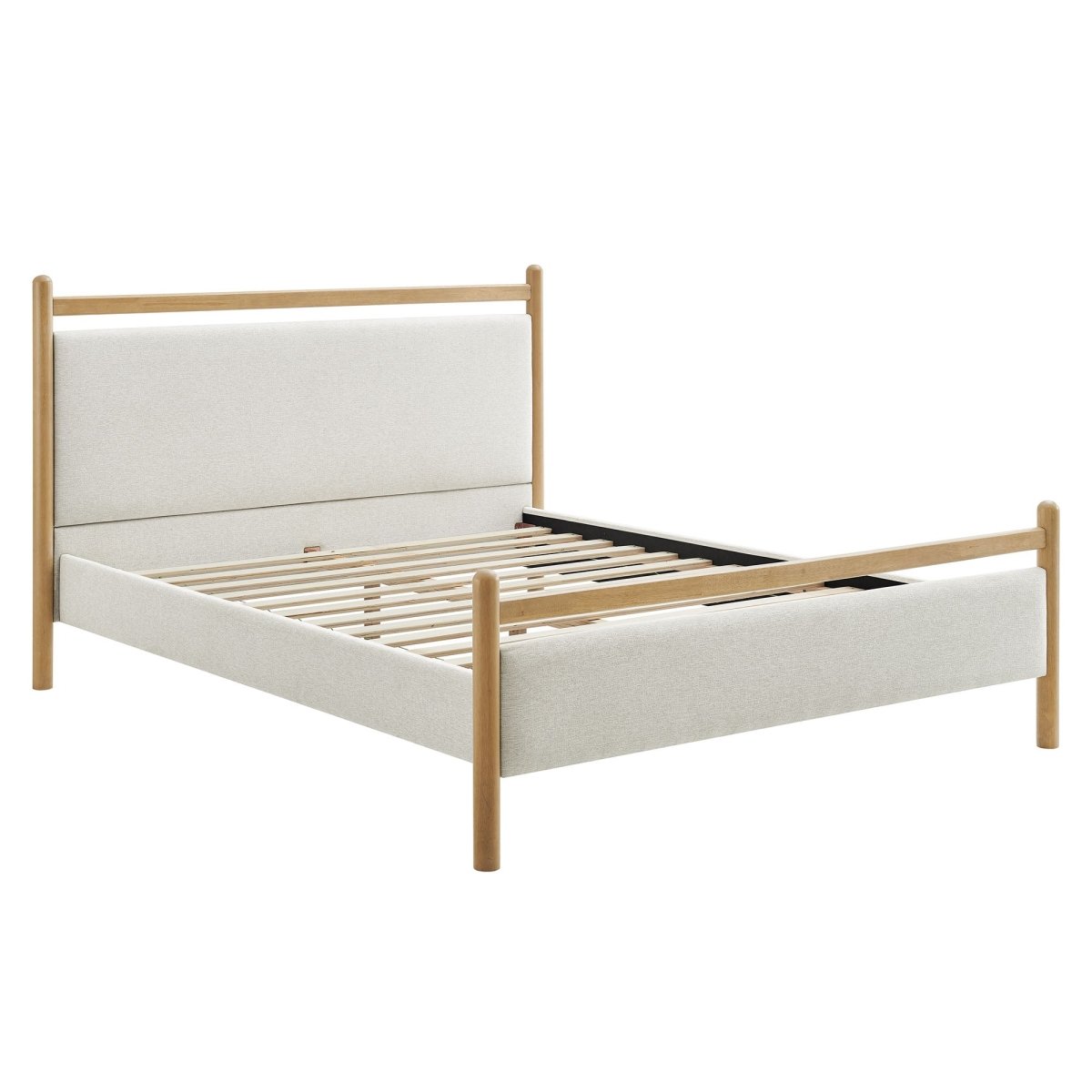 Padded Fabric Platform Bed with Light Oak Accents - Platform Bed available at Alpine Outlets in Denver