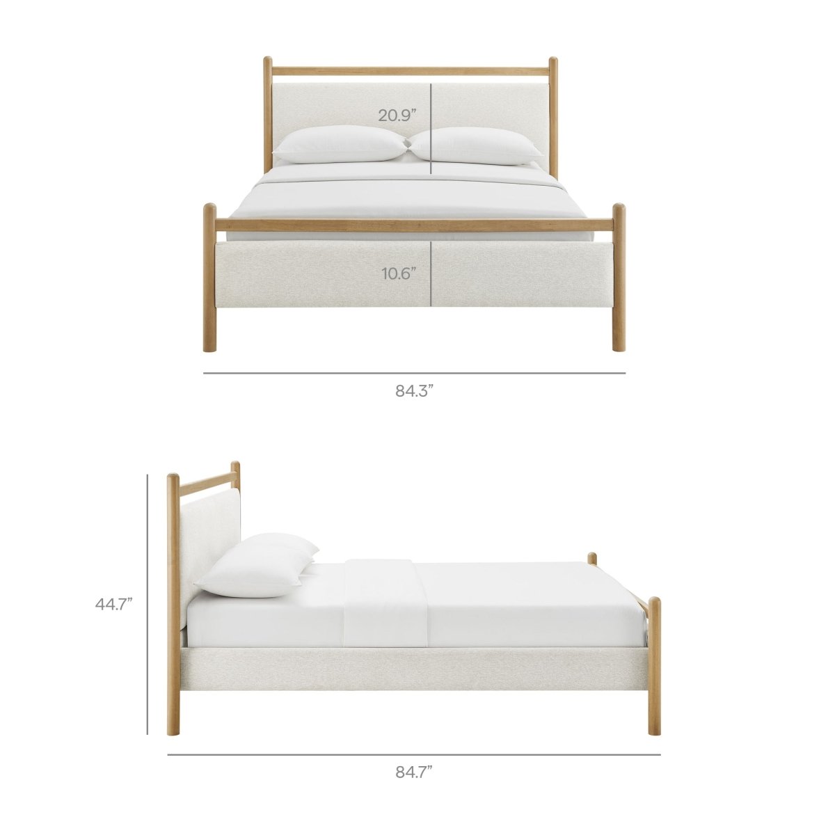 Padded Fabric Platform Bed with Light Oak Accents - Platform Bed available at Alpine Outlets in Denver