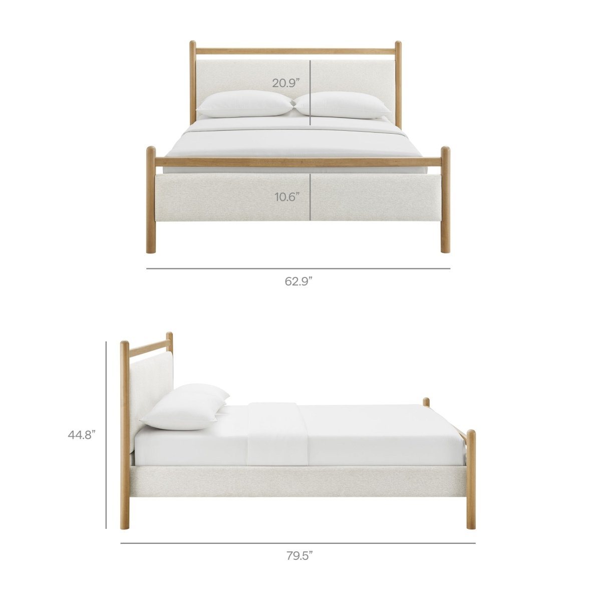 Padded Fabric Platform Bed with Light Oak Accents - Platform Bed available at Alpine Outlets in Denver