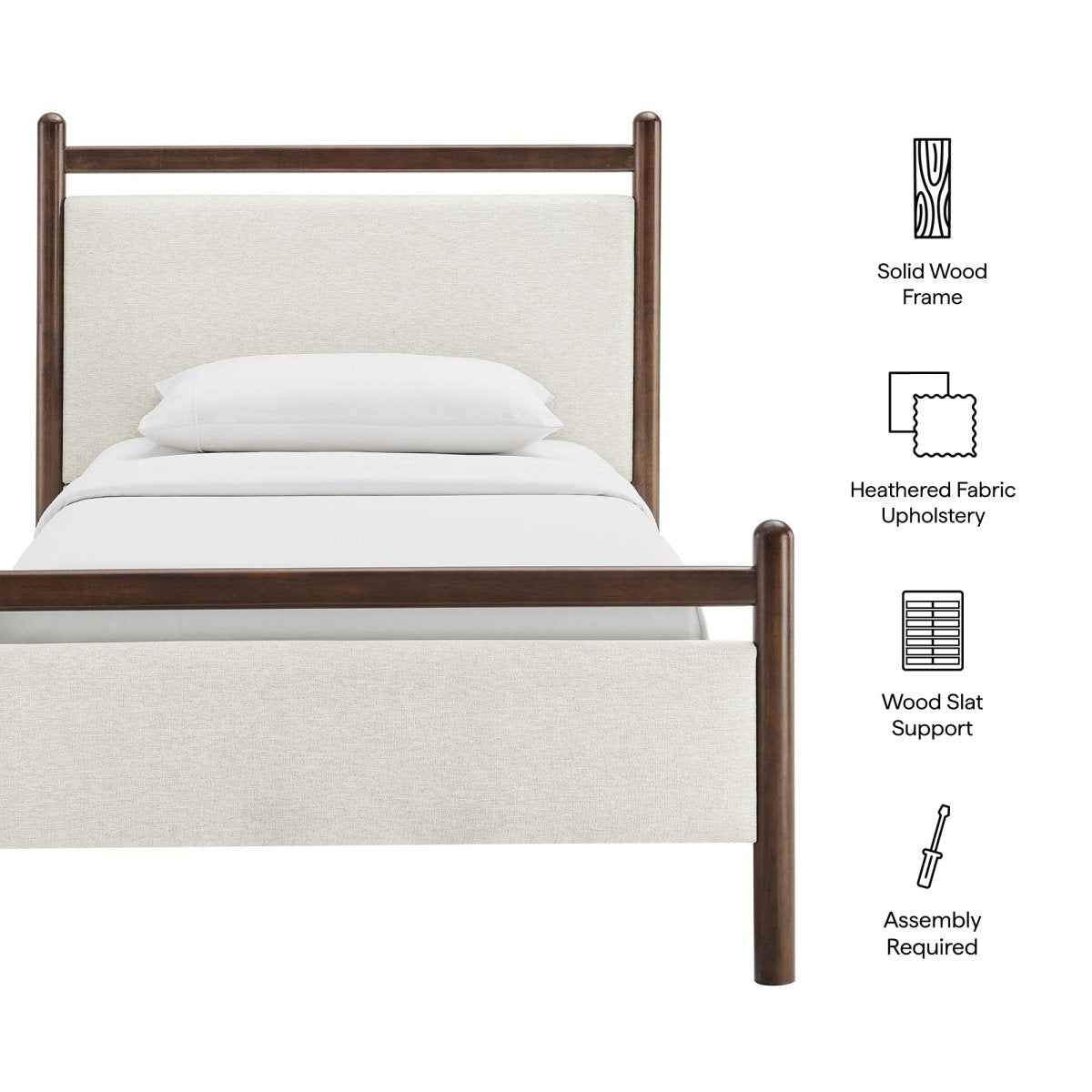 Padded Fabric Platform Bed with Light Oak Accents - Platform Bed available at Alpine Outlets in Denver