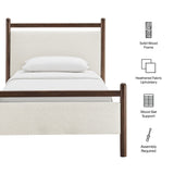 Padded Fabric Platform Bed with Light Oak Accents - Platform Bed available at Alpine Outlets in Denver