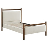 Padded Fabric Platform Bed with Light Oak Accents - Platform Bed available at Alpine Outlets in Denver