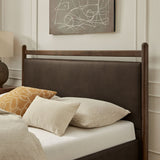 Padded Fabric Platform Bed with Light Oak Accents - Platform Bed available at Alpine Outlets in Denver