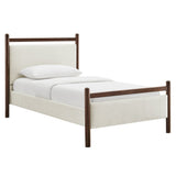 Padded Fabric Platform Bed with Light Oak Accents - Platform Bed available at Alpine Outlets in Denver