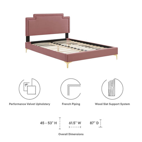 Performance Velvet King Platform Bed with French Piping and Gold Legs - Platform Bed available at Alpine Outlets in Denver