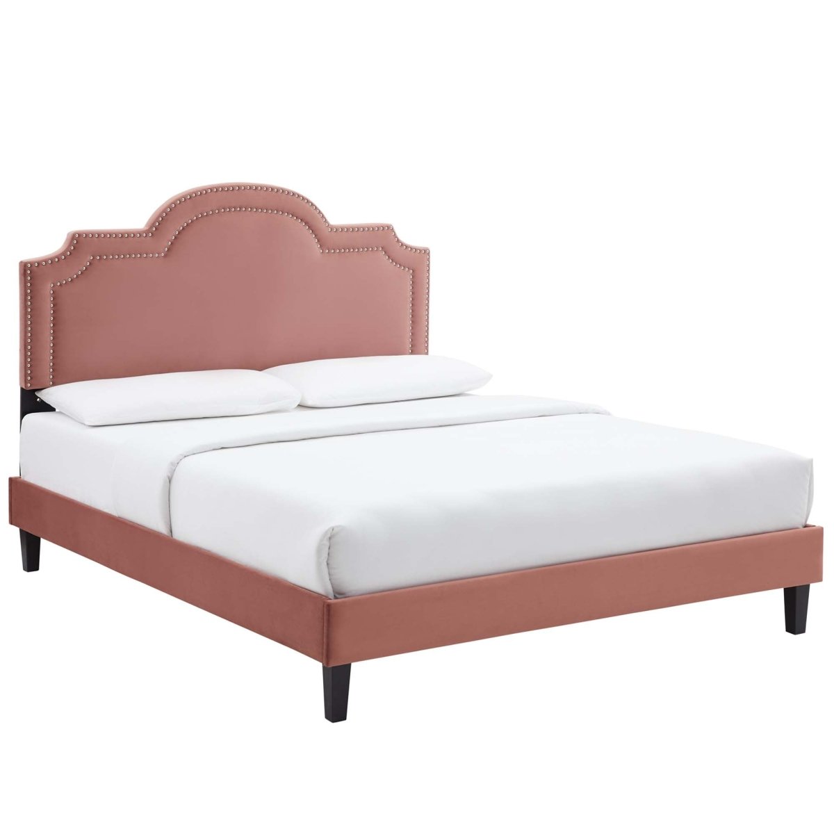 Performance Velvet King Platform Bed with Scalloped Nailhead Headboard - Platform Bed available at Alpine Outlets in Denver