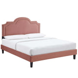 Performance Velvet King Platform Bed with Scalloped Nailhead Headboard - Platform Bed available at Alpine Outlets in Denver