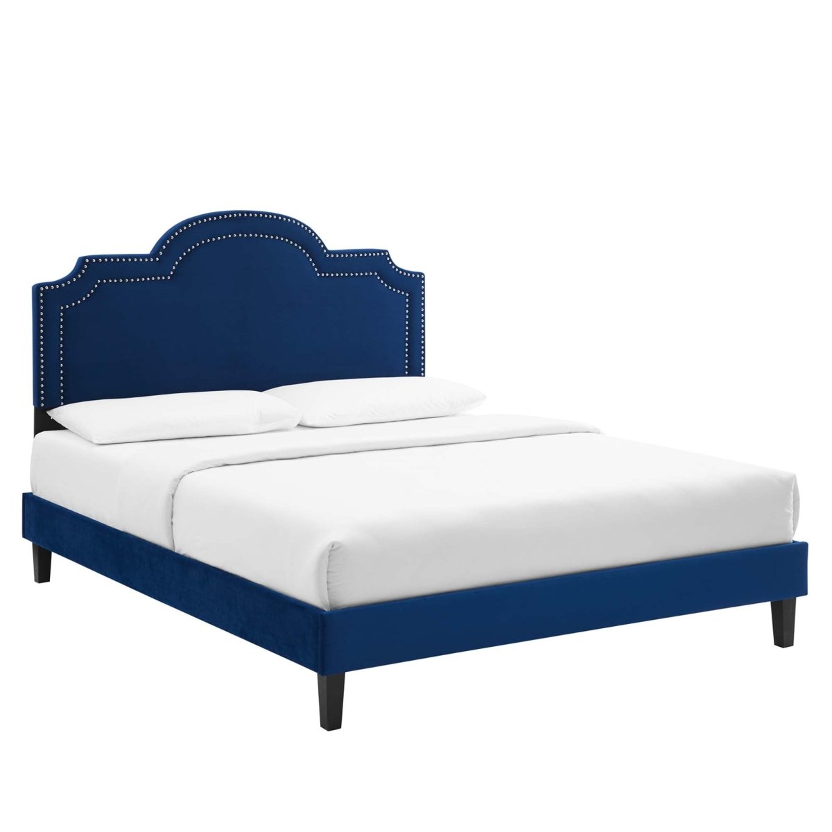 Performance Velvet King Platform Bed with Scalloped Nailhead Headboard - Platform Bed available at Alpine Outlets in Denver