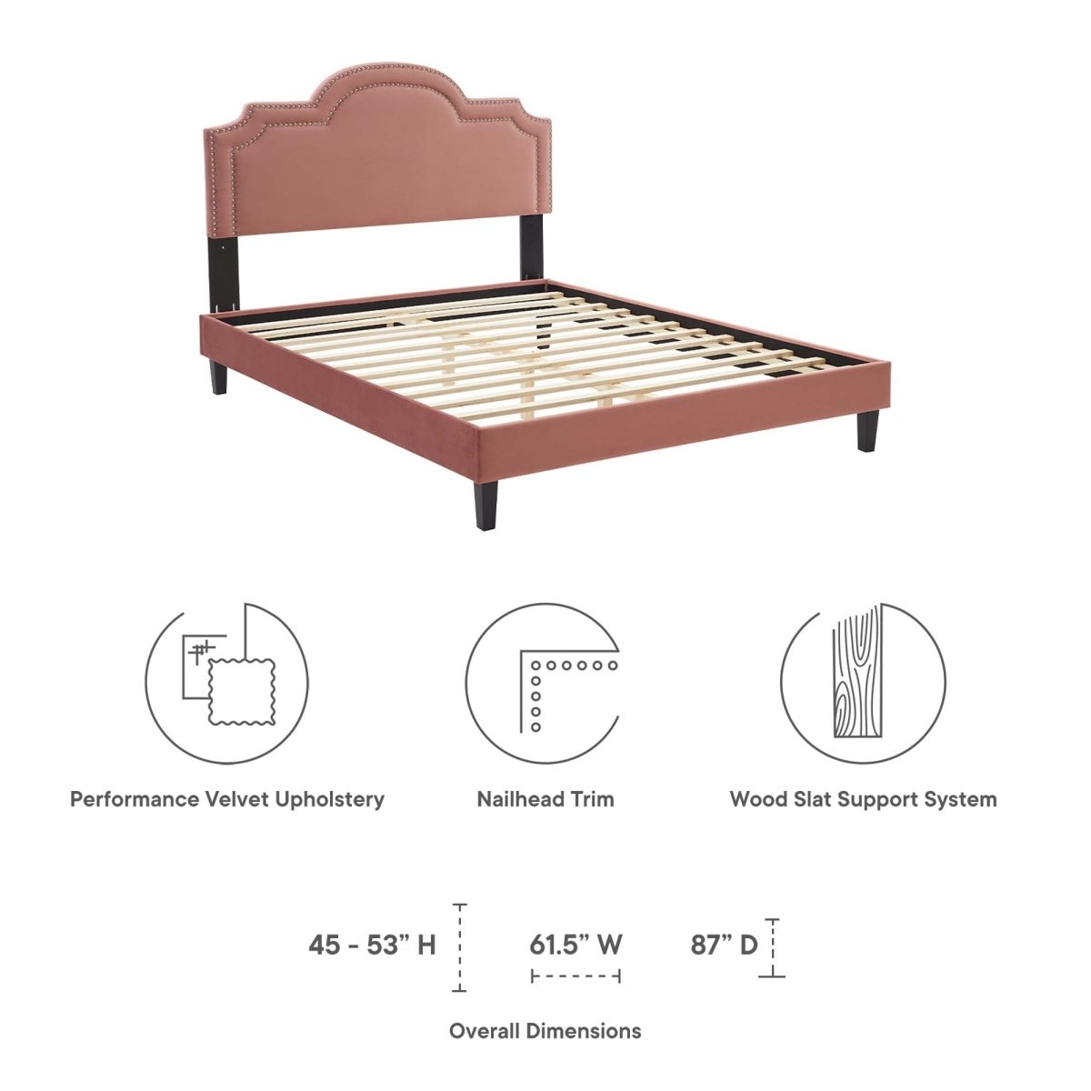 Performance Velvet King Platform Bed with Scalloped Nailhead Headboard - Platform Bed available at Alpine Outlets in Denver