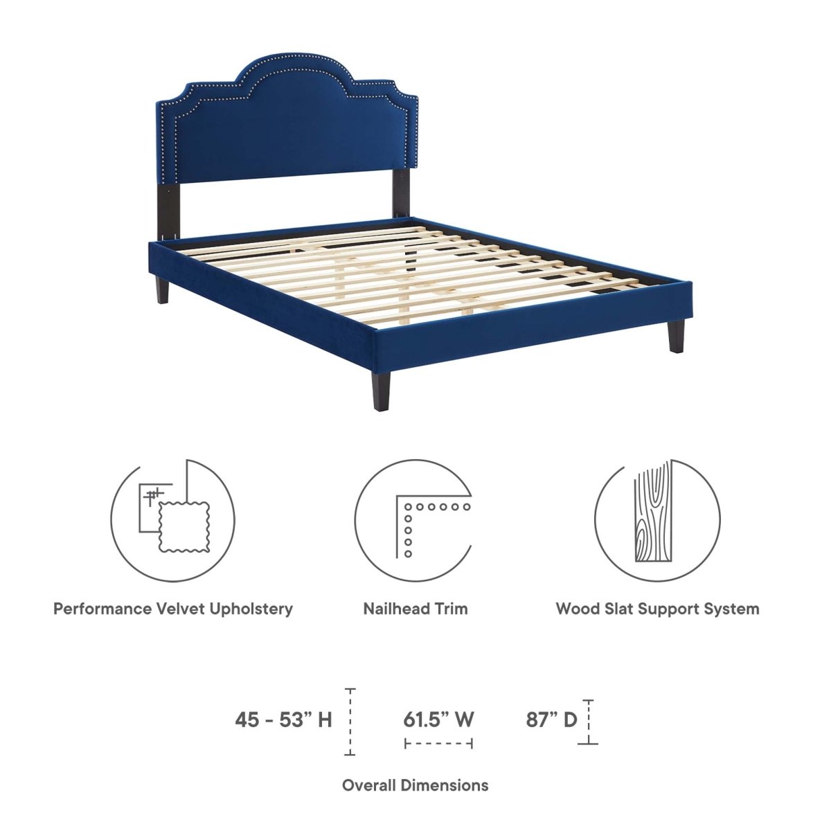 Performance Velvet King Platform Bed with Scalloped Nailhead Headboard - Platform Bed available at Alpine Outlets in Denver