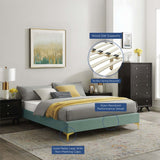 Performance Velvet Platform Bed Frame with Gold Metal Legs - Platform Bed available at Alpine Outlets in Denver