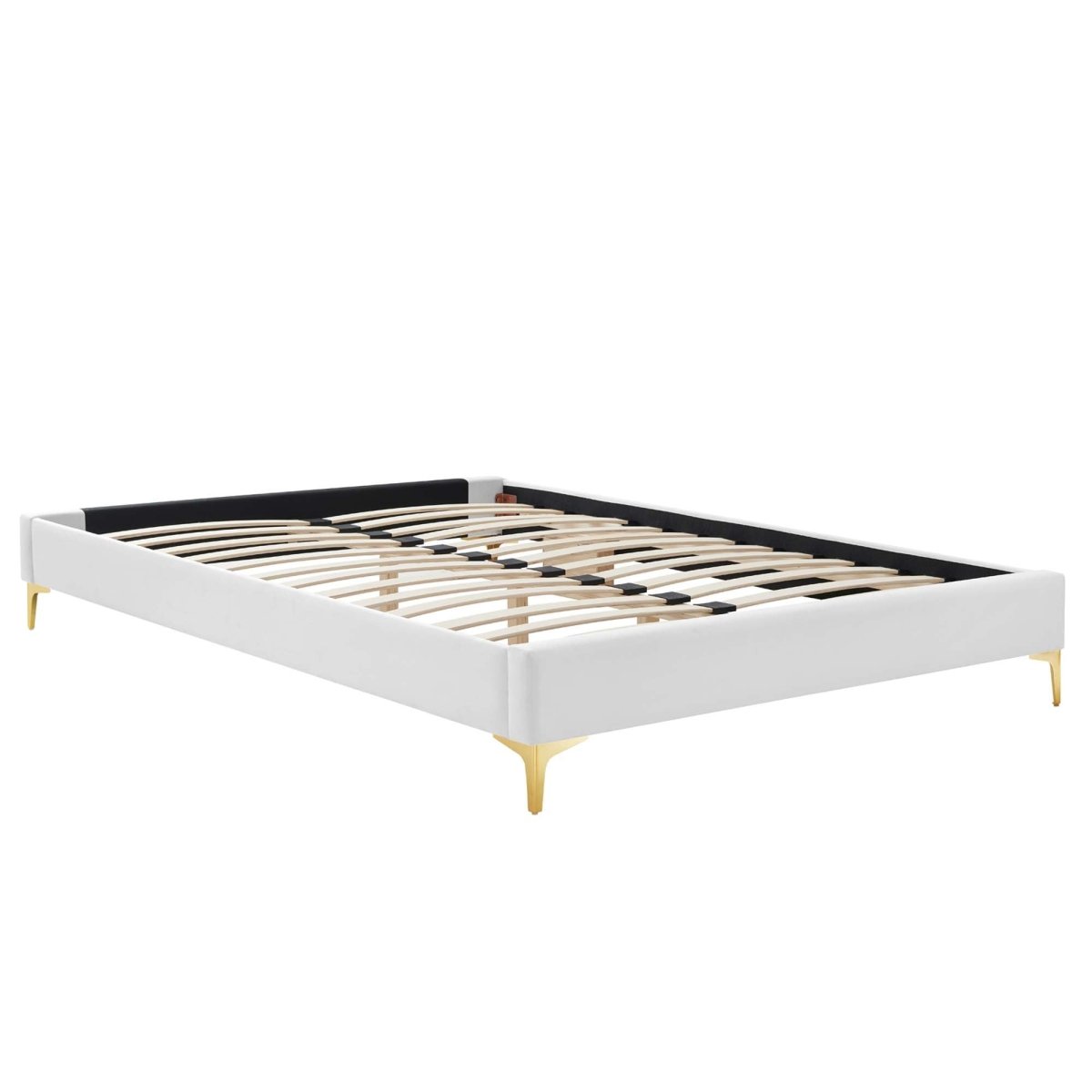 Performance Velvet Platform Bed Frame with Gold Metal Legs - Platform Bed available at Alpine Outlets in Denver