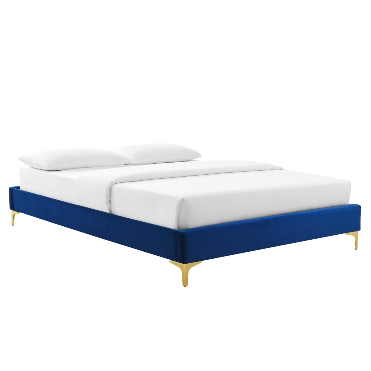 Performance Velvet Platform Bed Frame with Gold Metal Legs - Platform Bed available at Alpine Outlets in Denver