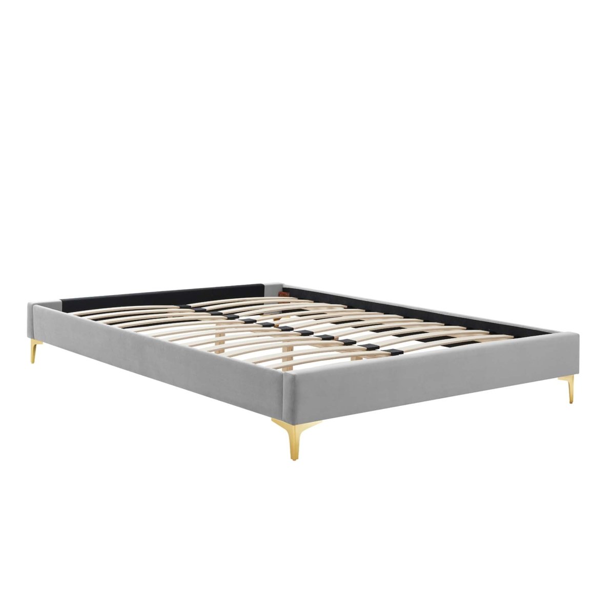 Performance Velvet Platform Bed Frame with Gold Metal Legs - Platform Bed available at Alpine Outlets in Denver