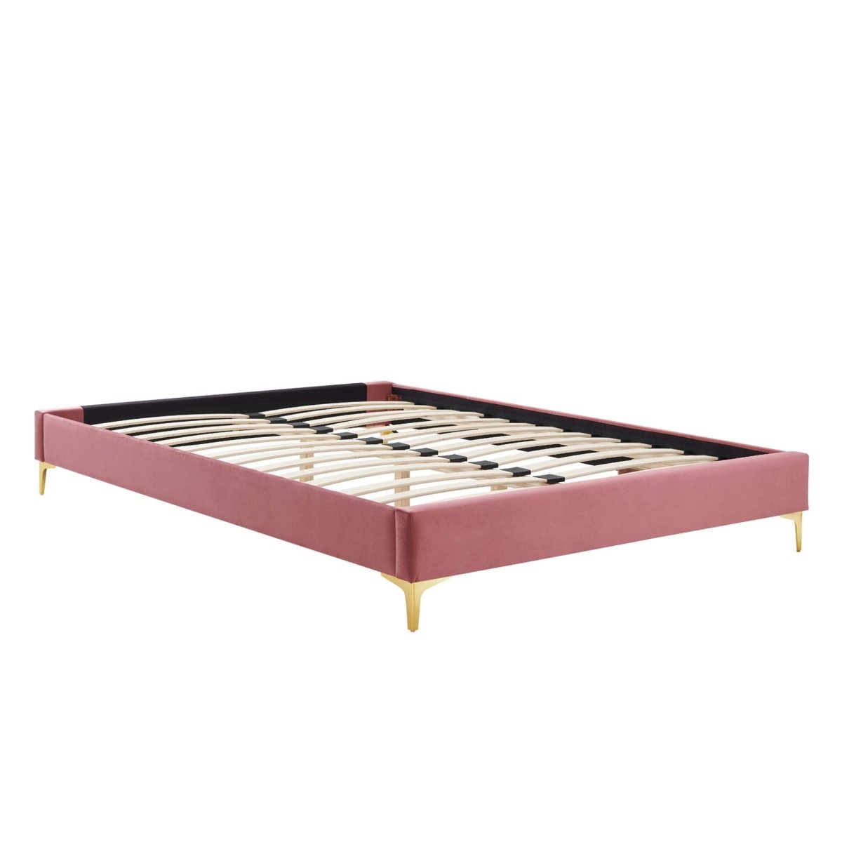 Performance Velvet Platform Bed Frame with Gold Metal Legs - Platform Bed available at Alpine Outlets in Denver