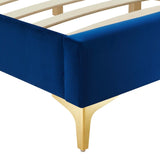 Performance Velvet Platform Bed Frame with Gold Metal Legs - Platform Bed available at Alpine Outlets in Denver