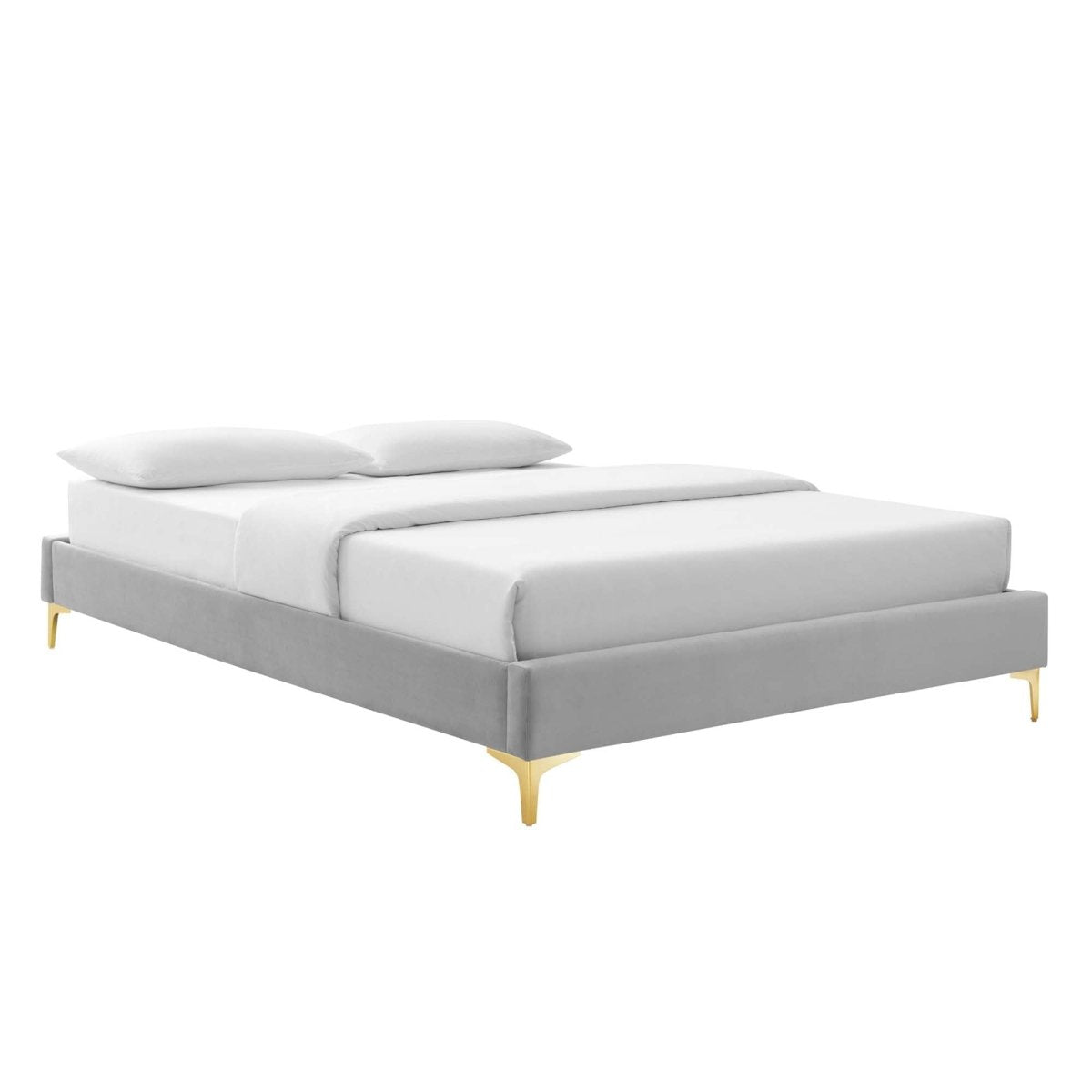 Performance Velvet Platform Bed Frame with Gold Metal Legs - Platform Bed available at Alpine Outlets in Denver