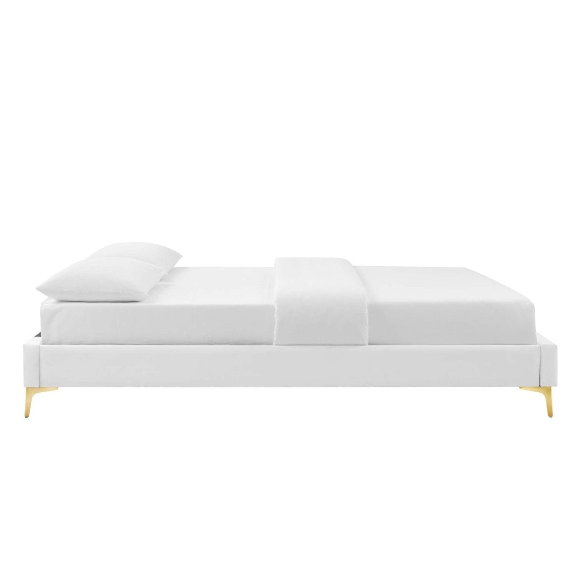 Performance Velvet Platform Bed Frame with Gold Metal Legs - Platform Bed available at Alpine Outlets in Denver