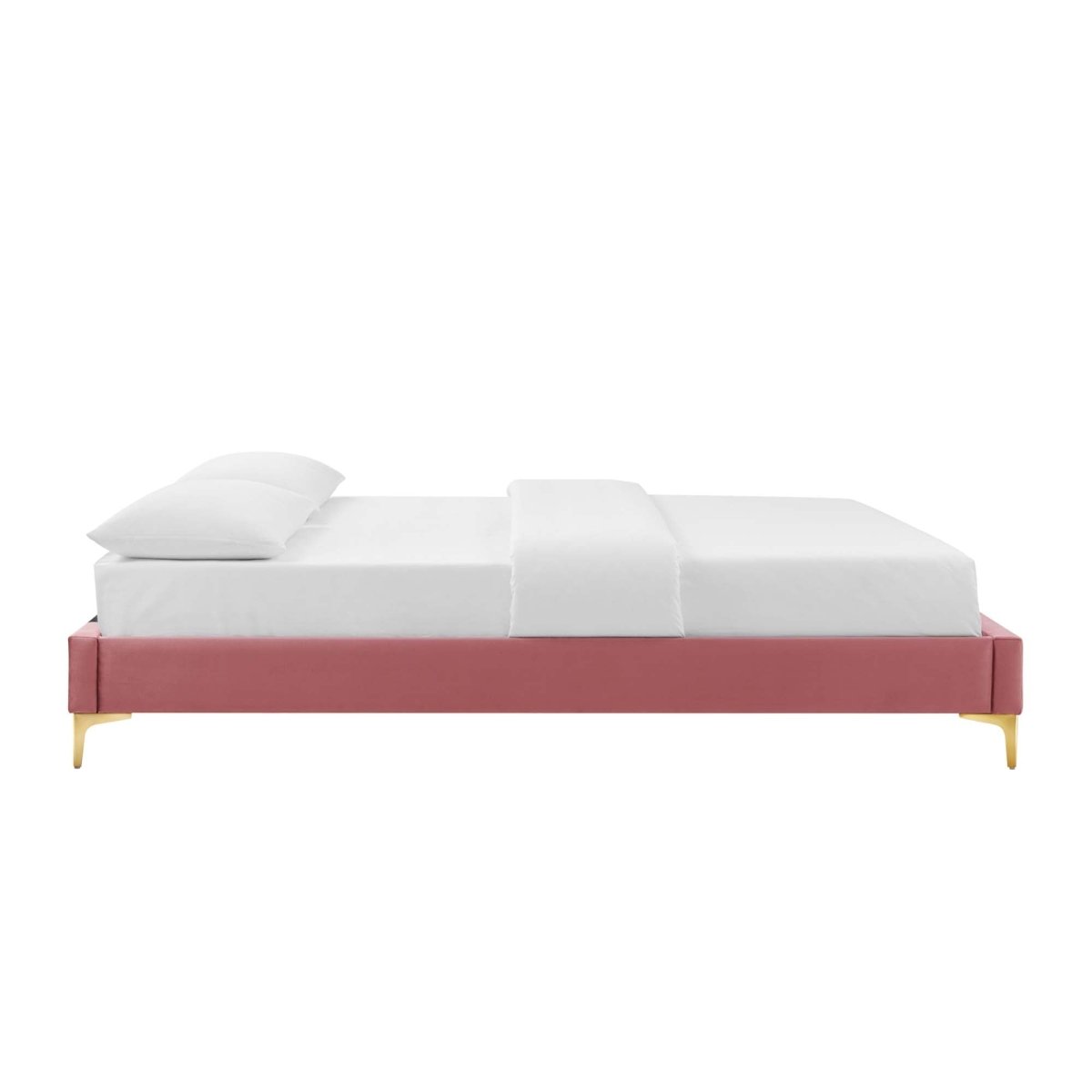 Performance Velvet Platform Bed Frame with Gold Metal Legs - Platform Bed available at Alpine Outlets in Denver