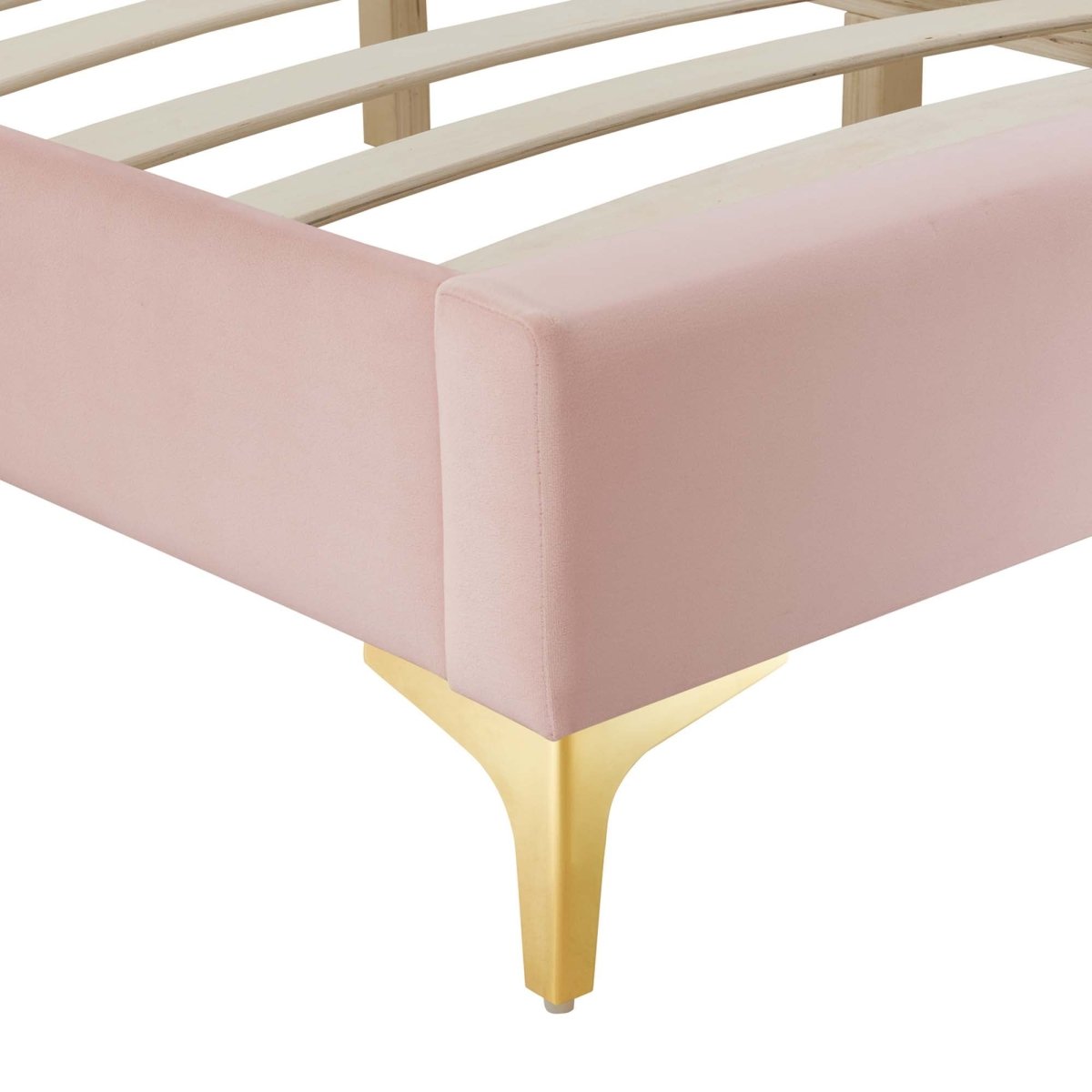 Performance Velvet Platform Bed Frame with Gold Metal Legs - Platform Bed available at Alpine Outlets in Denver