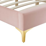 Performance Velvet Platform Bed Frame with Gold Metal Legs - Platform Bed available at Alpine Outlets in Denver